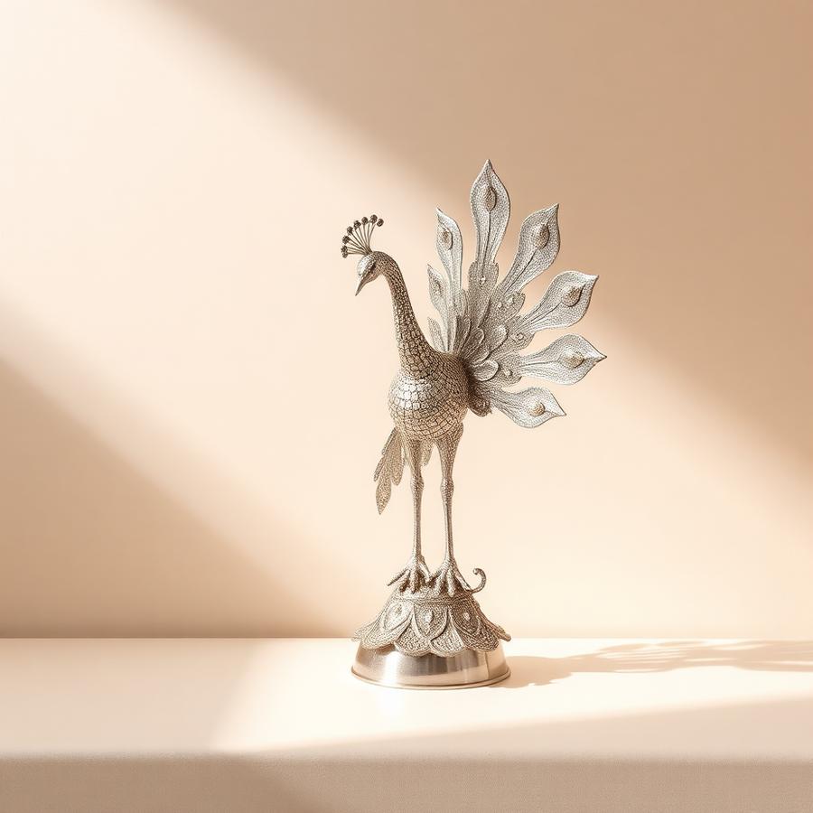 Silver peacock showpiece